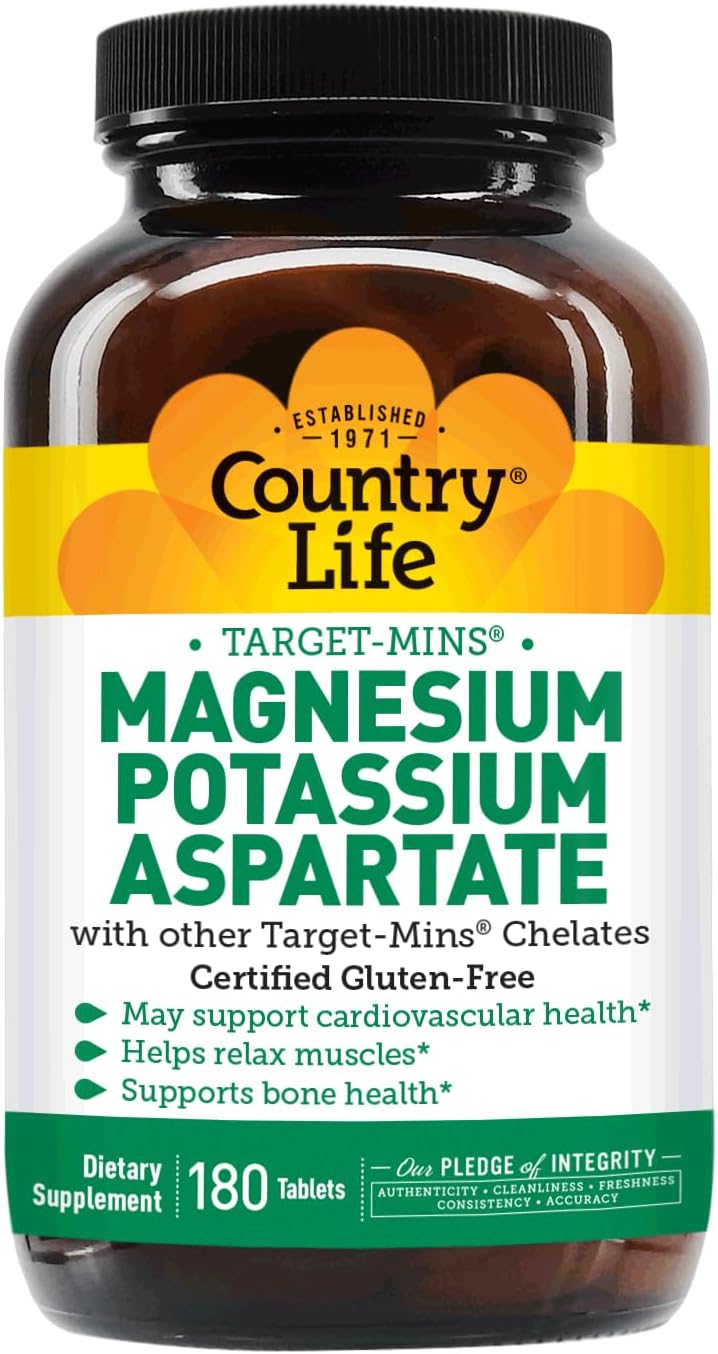 Country Life Magnesium And Potassium Supplement For Heart Health, Cardiovascular Support, Immune System And Bone Health, Gluten-Free
