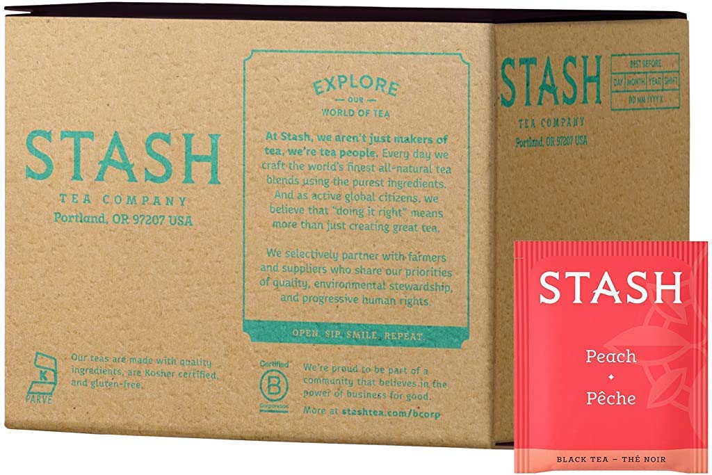 Stash Tea Peach Black Tea, Box Of 100 Tea Bags (Packaging May Vary)