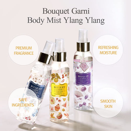 Bouquet Garni Body Mist Ylang Ylang Fragrance - Long-Lasting Moisture & Fragrance, Mist For Women, Low Irritation (Containing Vitamin E, Citrus Acid) - 4.9 Oz