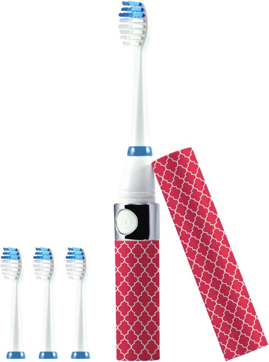Pursonic Portable Sonic Toothbrush Battery Operated, Battery Included, 3 Brush Heads Included, 22,000 Strokes Per Minute, Brush On The Go