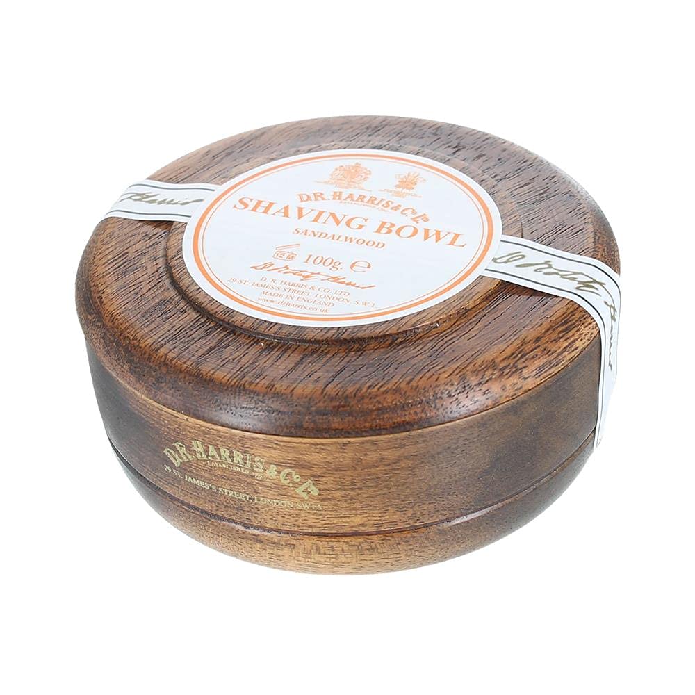 D R Harris Wooden Shaving Bowl + Soap 100G-Sandalwood-Mahogany Effect : Beauty & Personal Care