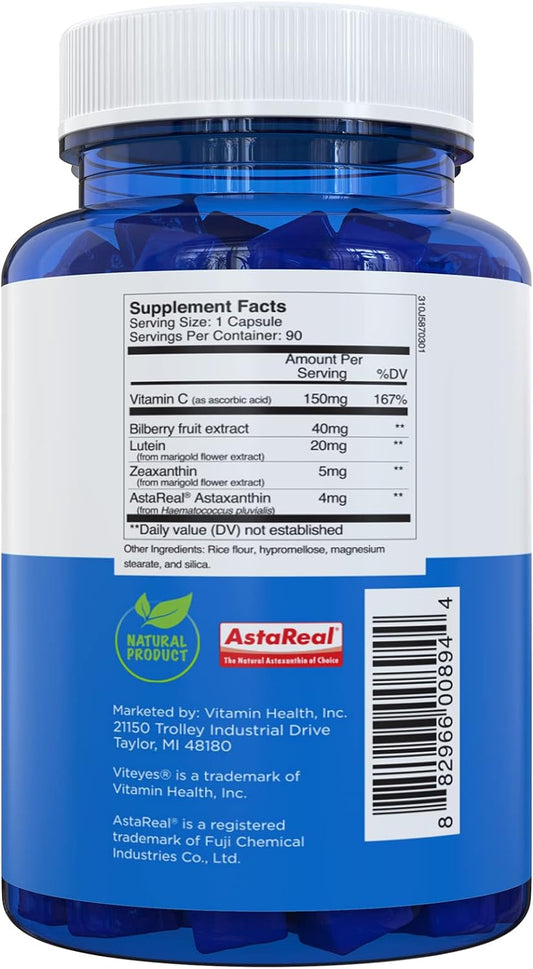 Viteyes Blue Light Defender+ Supplement Capsules, Dietary Safeguard from Harmful Blue Light, 90 Capsules