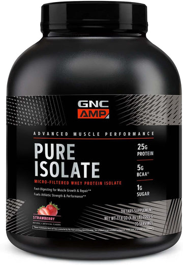 Gnc Amp Pure Isolate | Fuels Athletic Strength, Performance And Muscle Growth | Fast Absorbing | 25G Whey Protein Iso With 5G Bcaa | Strawberry | 70 Servings