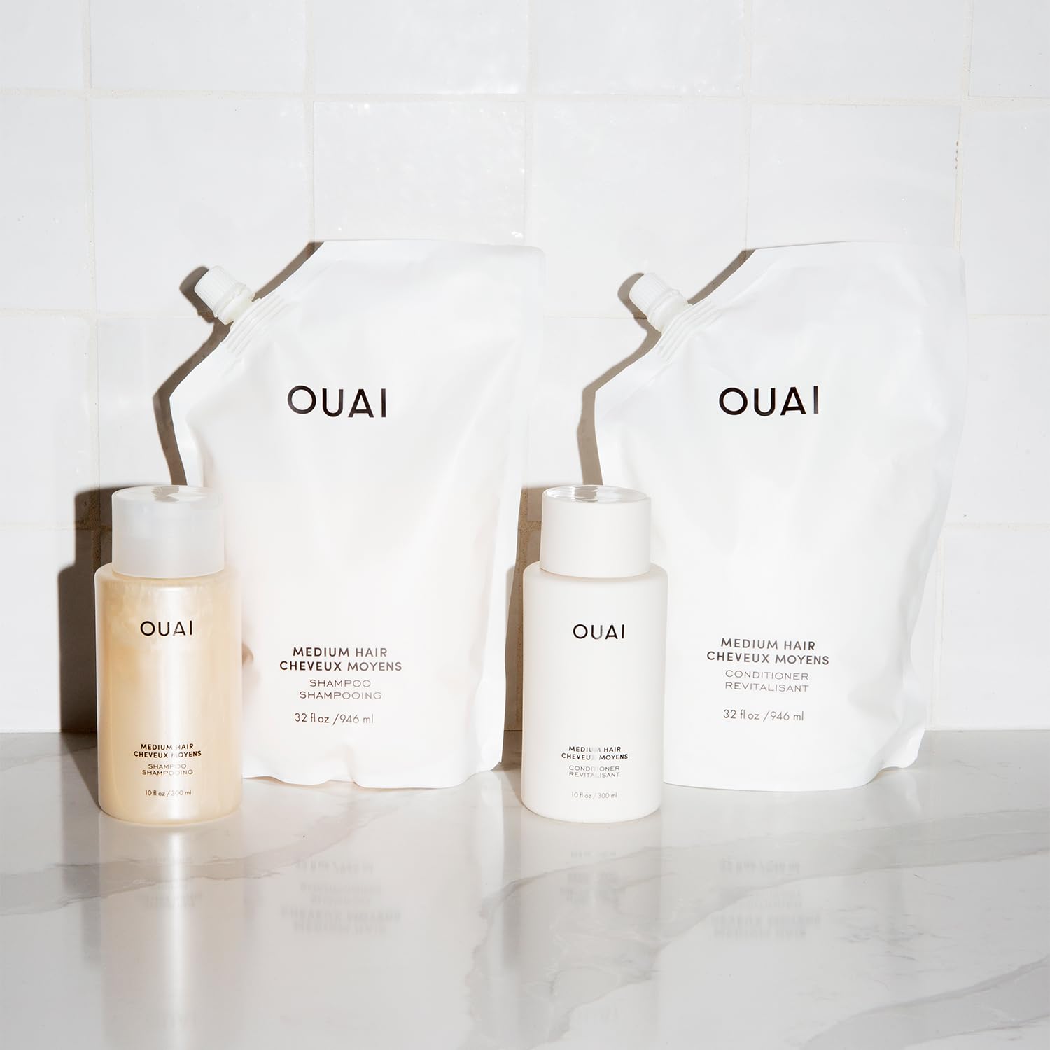 OUAI Medium Shampoo Refill - Hydrating Shampoo with Coconut Oil, Babassu, Kumquat Extract and Keratin - Strengthens, Nourishes and Adds Shine - Paraben, Phthalate and Sulfate Free Hair Care - 32 oz : Beauty & Personal Care