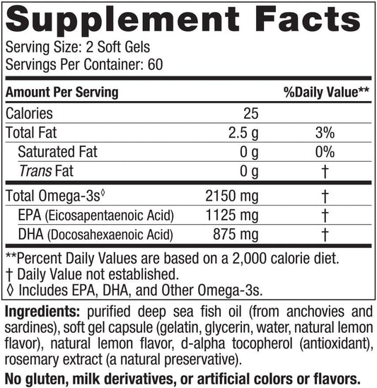 Nordic Naturals Ultimate Omega 2X, Lemon avor - 120 Soft Gels - 2150 mg Omega-3 - High-Potency Omega-3 Fish Oil with EPA & DHA - Promotes Brain & Heart Health - Non-GMO - 60 Servings