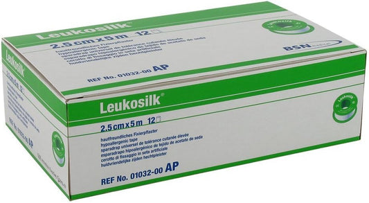 BSN Leukosilk Tape for Sensitive Skin, 2.5cm x 5m, Pack of 12