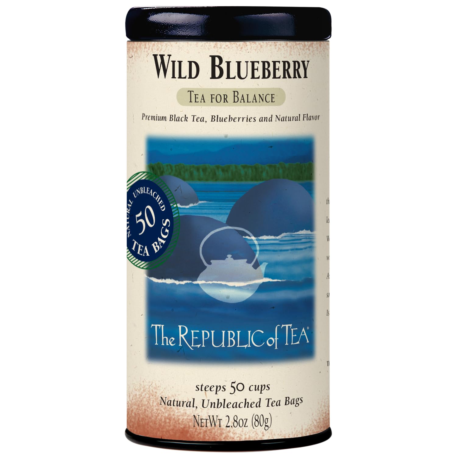 The Republic Of Tea Wild Blueberry Tea, 2.8 Oz Tin | 50 Tea Bags, Gourmet Black Tea | Caffeinated