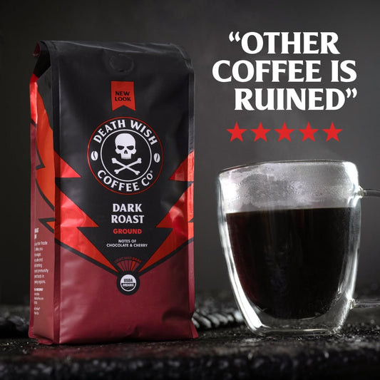 Death Wish Coffee Dark Roast Grounds -16 Oz, 2 Packs Of Bold & Intense Blend Of Arabica & Robusta Beans - Usda Organic Ground Coffee - Double Caffeine For Daily Lift