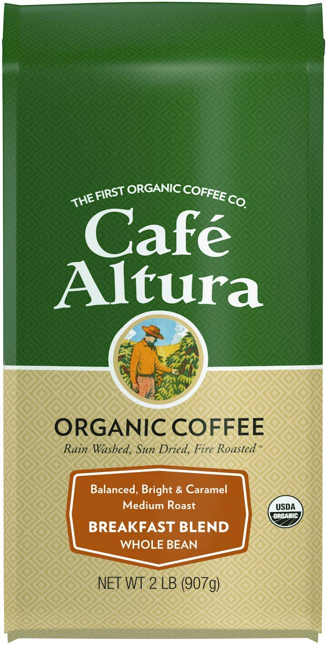 Cafe Altura Whole Bean Organic Coffee, Breakfast Blend 32 Ounce