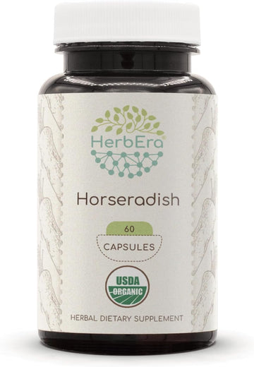 Horseradish Usda Organic 120 Capsules | Natural Herbal Supplement | Certified Organic Vegetarian Capsules And Organic Horseradish (Armoracia Rusticana) Dried Root (120 Capsules)