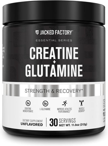 Creatine + Glutamine - Creatine Supplement With L-Glutamine For Muscle Recovery, Muscle Growth, Increased Strength, Enhanced Energy Output, And Gut Health - 30 Servings, Unflavored