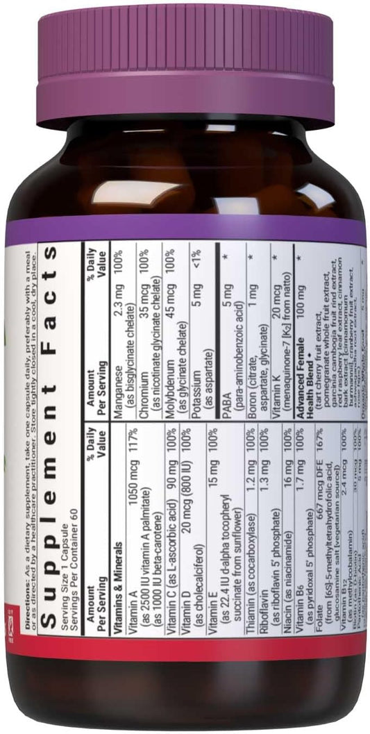 Bluebonnet Nutrition Ladies One Vegetable Capsule, Whole Food Multiple, K2, Organic Vegetable, Energy, Vitality, Non-Gmo, Gluten Free, Soy Free, Milk Free, Kosher, 60 Vegetable Capsule, 2 Month Supply