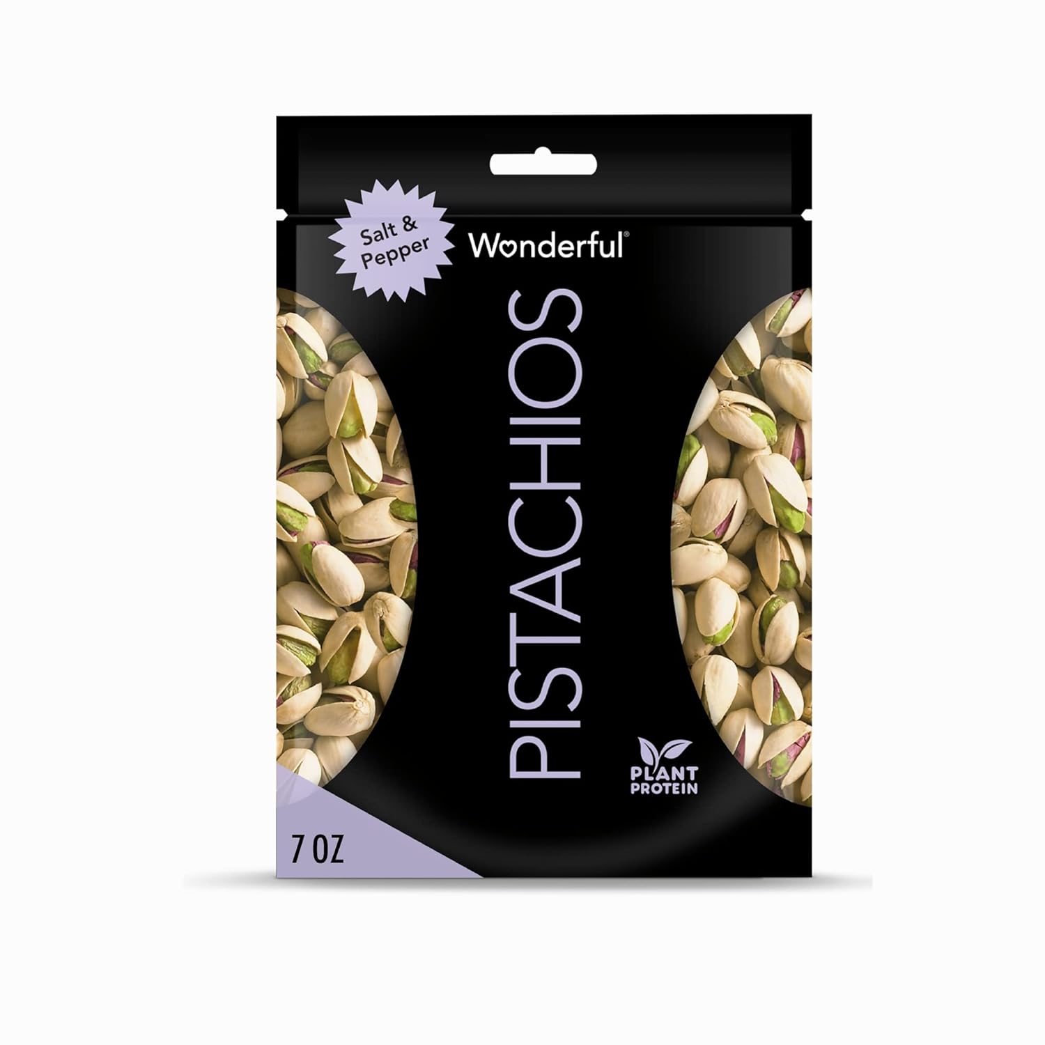 Wonderful Pistachios In Shell, Salt & Pepper, 7 Ounce Resealable Bag, Healthy Snack, Protein Snack, Pantry Staple