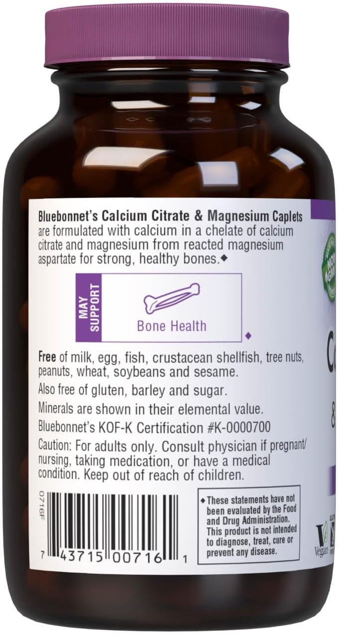 Bluebonnet Calcium Citrate Plus Magnesium Caplets, 90 Count
