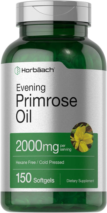 Horbäach Evening Primrose Oil Capsules 2000Mg | 150 Softgels | Hexane And Solvent Free Pills | Cold Pressed Supplement With Gla | Non-Gmo, Gluten Free