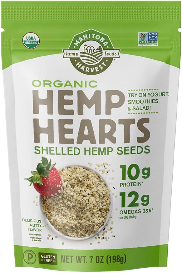 Manitoba Harvest Organic Hemp Seeds, 7Oz; 10G Plant Based Protein And 12G Omega 3 & 6 Per Srv | Smoothies, Yogurt & Salad | Non-Gmo, Vegan, Keto, Paleo, Gluten Fre