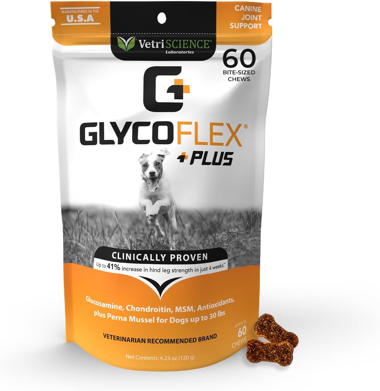VetriScience GlycoFlex Plus Hip and Joint Supplement for Small Dogs – Extra-Strength Joint Support Chews for Dogs Under 30 Pounds, with Green Lipped Mussel, Chondroitin, and Glucosamine for Dogs