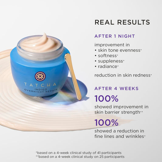 Tatcha Indigo Overnight Repair | Face Cream & Serum Treatment, Fragrance Free Night Cream, 50 Ml | 1.7 Oz