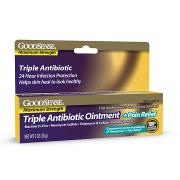 Goodsense Maximum Strength Triple Antibiotic Ointment Plus Pain Relief, Soothes Painful Cuts, Scrapes, And Burns, While Preventing Infection, 1 Ounce