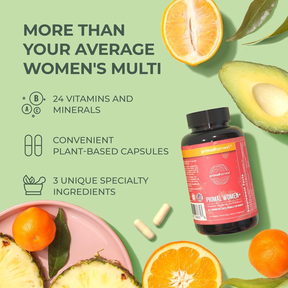 Primal Harvest Multivitamin for Women Vitamin A, Vitamin C, Vitamin D and E, Vitamin B12, B6, Biotin, Zinc Supplements, 30 Capsules (Womens 2 Pack) : Health & Household