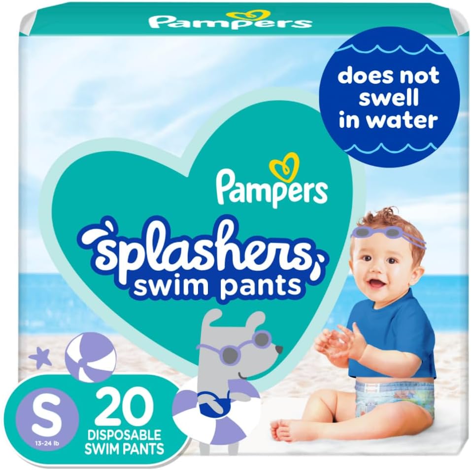 Pampers Splashers Swim Diapers - Size S, 20 Count, Gap-Free Disposable Baby Swim Pants