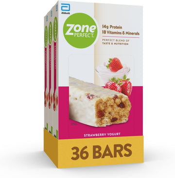 Zoneperfect Protein Bars, 18 Vitamins & Minerals, 14G Protein, Nutritious Snack Bar, Strawberry Yogurt, 36 Bars