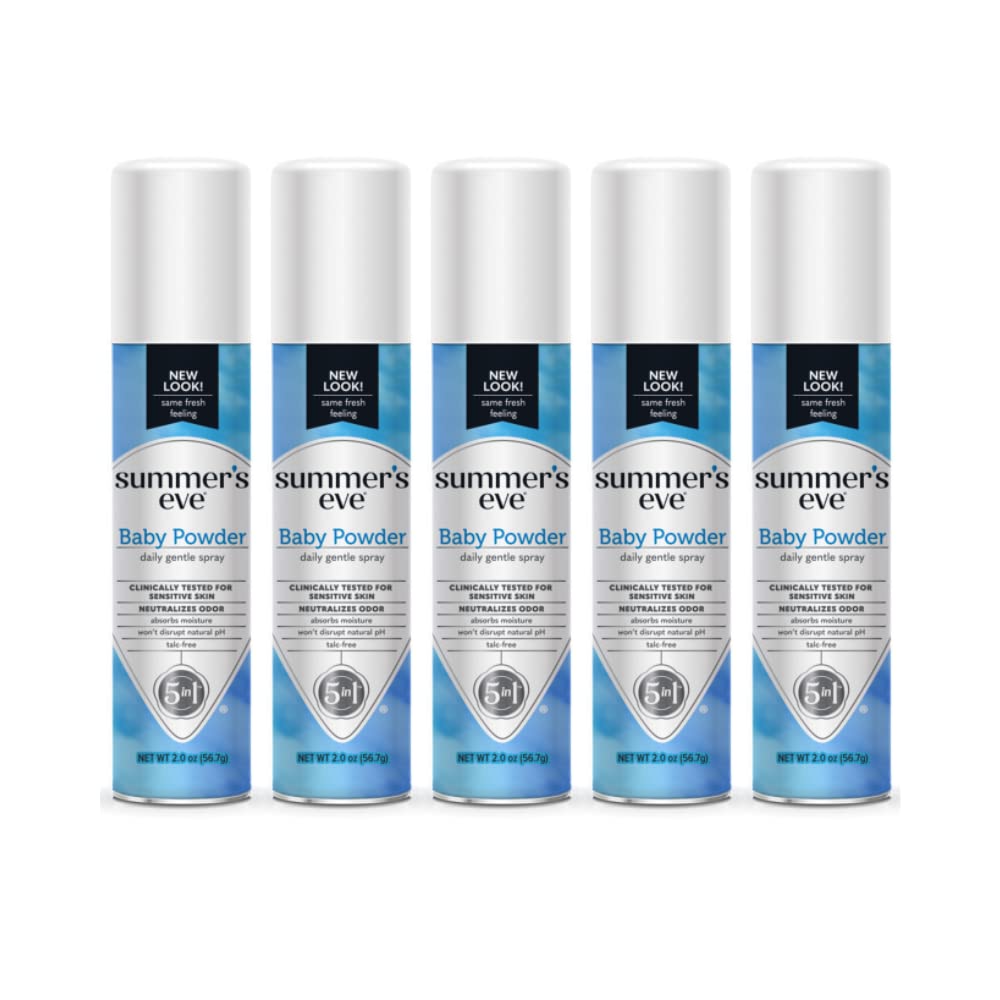 Summer'S Eve Baby Powder Freshening Deodorant Spray, 2 Oz. (Pack Of 5)