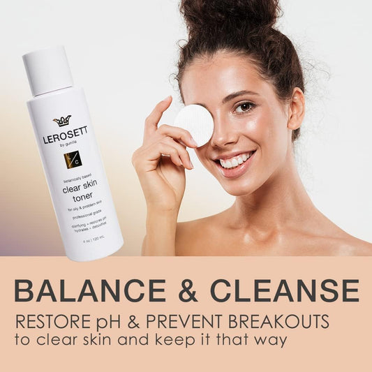 Lerosett Toner For Clear Skin Aloe Vera Based Toner With Glycolic Acid & 10 Calming Botanicals Helps Reduce Irritation, Future Blemishes, Blackheads, And Tightens Pores, Natural, Vegan - 4 Oz