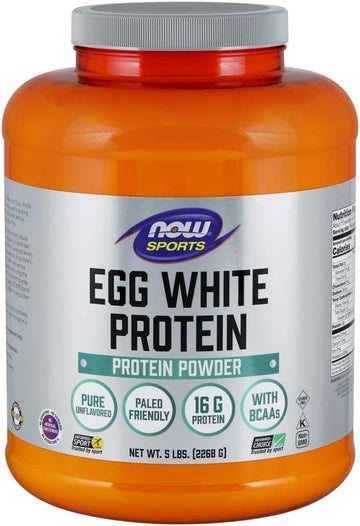 NOW Sports Nutrition, Egg White Protein, 16 g With BCAAs, Unflavored Powder, 5-Pound