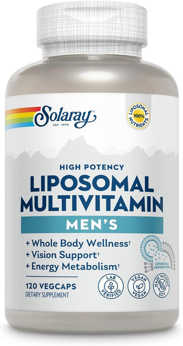 SOLARAY Liposomal Multivitamin for Men, Enhanced Absorption Immune, Energy & Bone Support Supplement, Mens Daily Multi Vitamin, BCAA’s, Vitamin D3, C, B12, Zinc, Vegan, Soy Free, 60 Serv, 120 VegCaps