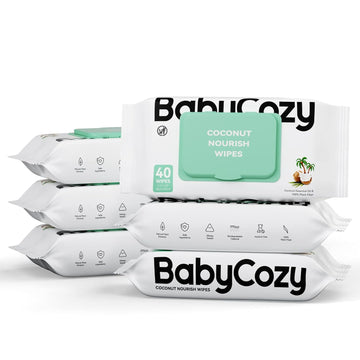 Baby Wipes, Cleansing & Moisturizing 2-In-1 Babycozy Sensitive, 100% Plant Fiber & Biodegradable, Hypoallergenic Baby Coconut Wipes Moisturize Every Cleanse, 240 Cnt (6 Pack)