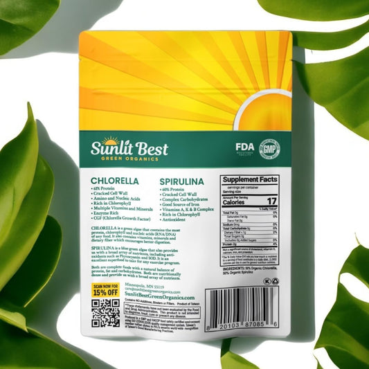 Sunlit Best Organic Burst Chlorella Spirulina Tablets - Pure Superfood Supplement with Blue Green Algae, Chlorophyll & Vegan Protein, Spirulina Chlorella Pills 1000 Tabs