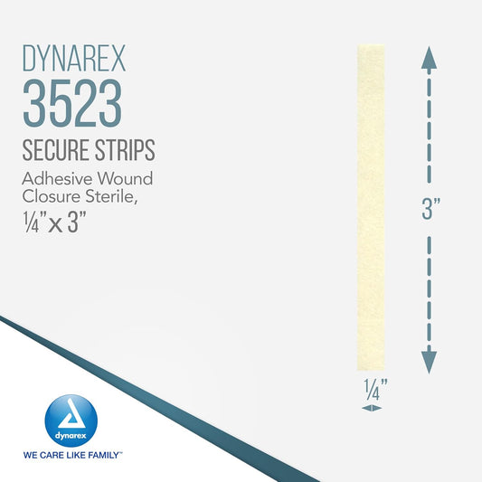 Dynarex Wound Closure Strips - Sterile, Provides Sterile Support To Small Cuts & Skin With Sutures, Stitches, & Staples And Aftercare, White, 1/4” X 3” - 1 Box Of 50 Strips