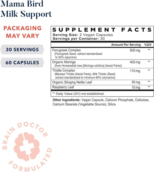Best Nest Wellness Mama Bird Milk Support, Fenugreek & Moringa Blend Lactation Supplement, Lactation Support For Breastfeeding, Milk Production Supplements, Breastmilk Supply Increase Supplement, 60Ct