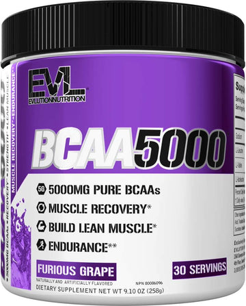 Evlution EVL BCAAs Amino Acids Powder - BCAA Powder Post Workout Recovery Drink and Stim Free Pre Workout Energy Drink Powder - 5g Branched Chain Amino Acids Supplement for Men - Furious Grape