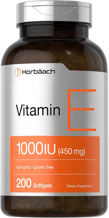 Horbäach Vitamin E 1000 Iu Softgel Capsules | 200 Count | Non-Gmo, Gluten Free, Preservative Free | Vitamin E Oil