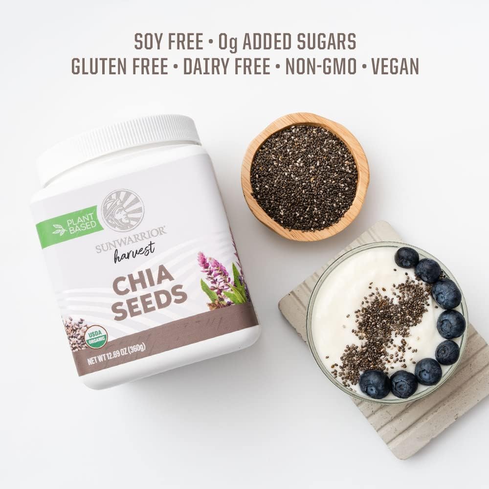 Sunwarrior Chia Seeds Organic Non-Gmo Keto Vegan Superfood Additive For Smoothies Acai Pudding Baking 360G Tub (30 Srv) Organic Harvest