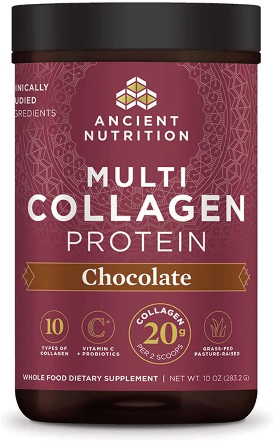 Ancient Nutrition Hydrolyzed Collagen Peptides Powder With Probiotics, Chocolate Multi Collagen Protein For Women And Men With Vitamin C, 24 Servings, Supports Skin And Nails, Gut Health, 10Oz