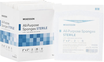 Mckesson All Purpose Sponges, Sterile, 4-Ply, 100% Cotton, 2 In X 2 In, 2 Per Pack, 25 Packs, 50 Total