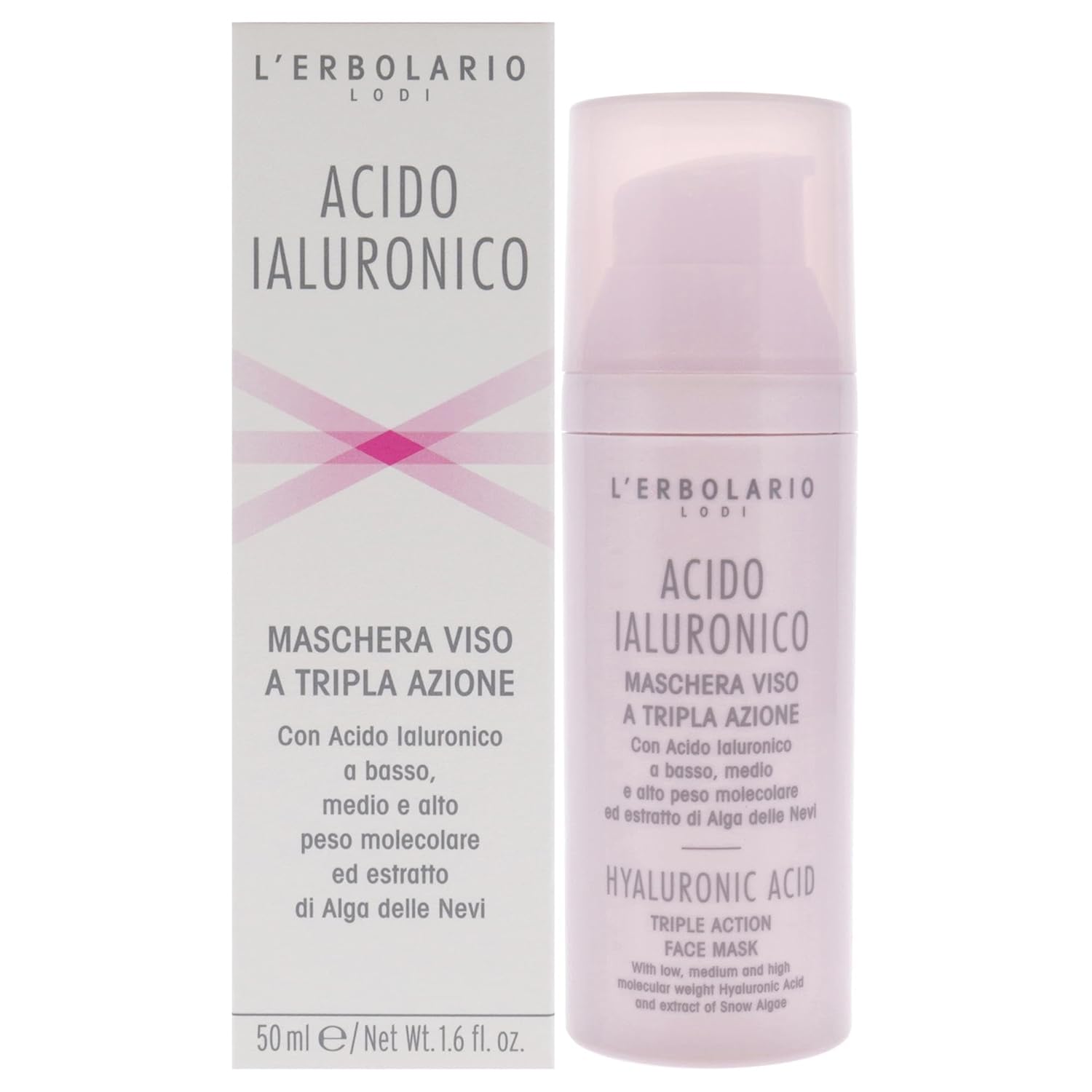 L'Erbolario Hyaluronic Acid Triple Action Face Mask - Creamy Texture Treatment - Leaves Skin Compact, Moisturized And Surprisingly Radiant - With Hyaluronic Acid And Extract Of Snow Algae - 1.6 Oz