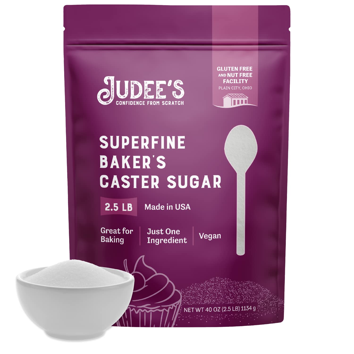 Judee's Superfine Caster Sugar - 2.5 lbs - Delicious and 100% Gluten-Free - Bakers Sugar for Homemade Treats, Baked Goods, and Toppings - Airy and Smooth