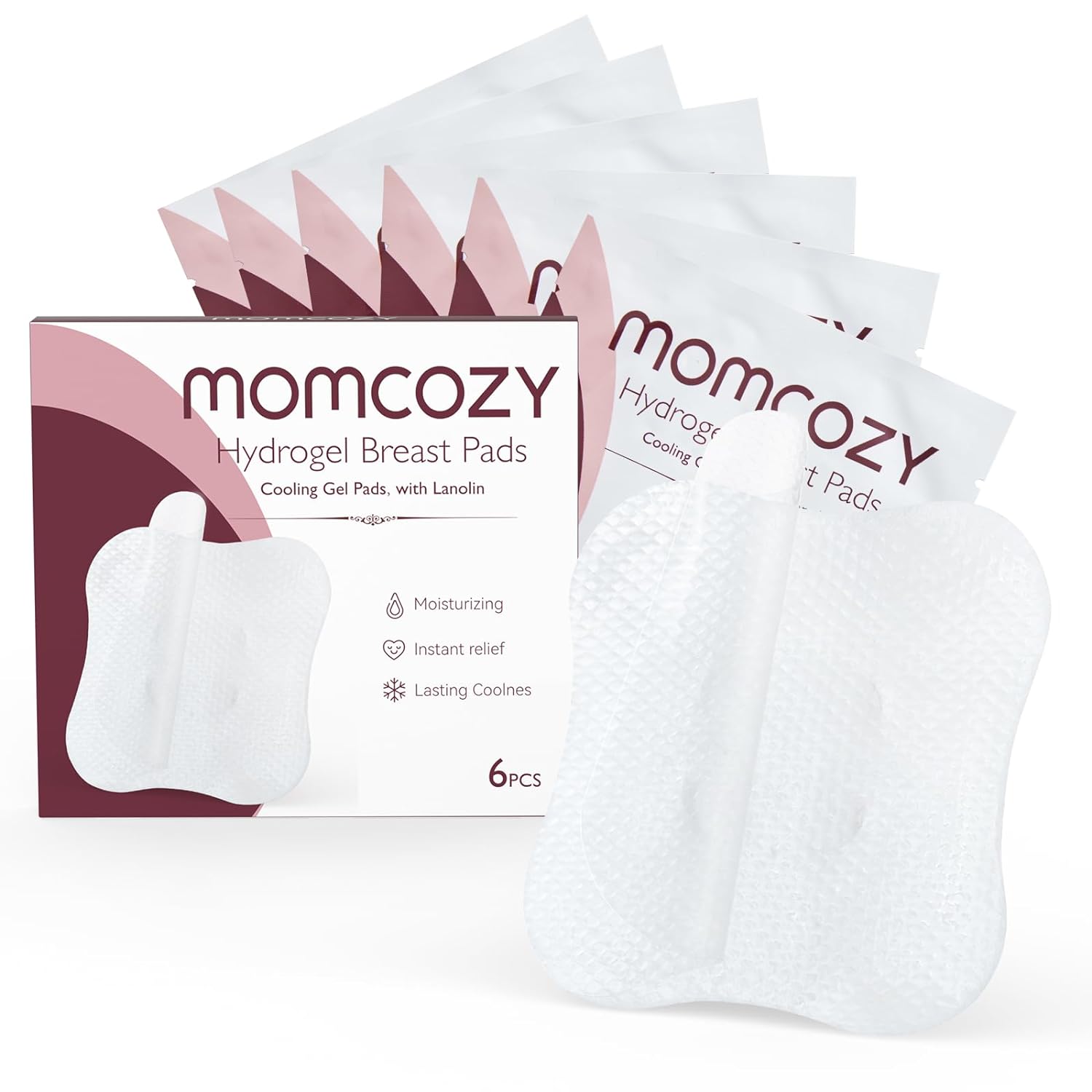 Momcozy Soothing Gel Pads For Breastfeeding, 6 Count, Nipple Hydrogel Pads With Lanolin, Instant Cooling Relief For Sore Nipples From Nursing