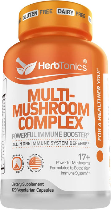 Herbtonics Mushroom Nootropic Supplement Complex for Immune System Support & Brain Function with Lion's Mane Pills, Cordyceps, Reishi ? 120 Vegan Capsules Mushroom Capsules for Men and Women