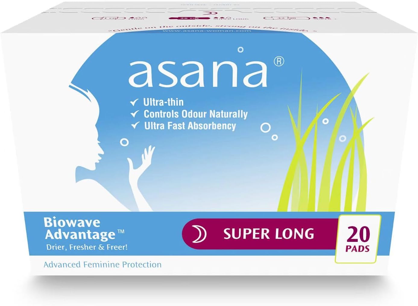 Asanawomenpads (Asana Natural Super Long Overnight Maxi Period Pads - Ultra Thin, Chlorine Free(20 Count))