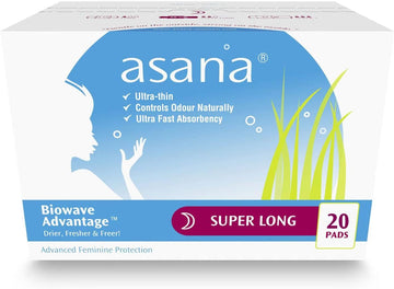 Asanawomenpads (Asana Natural Super Long Overnight Maxi Period Pads - Ultra Thin, Chlorine Free(20 Count))