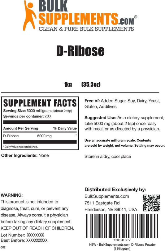 BULKSUPPLEMENTS.COM D-Ribose Powder - Dietary Supplement for Energy &