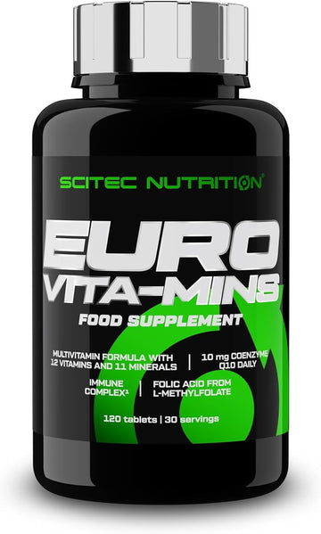 Scitec Nutrition Euro Vita-Mins, High-Potency Multivitamin & Mineral Formula With Vitamin C, B2, Zinc, Selenium & Coq10, Boosts Immunity, Energy & Vital, 120 Tablets