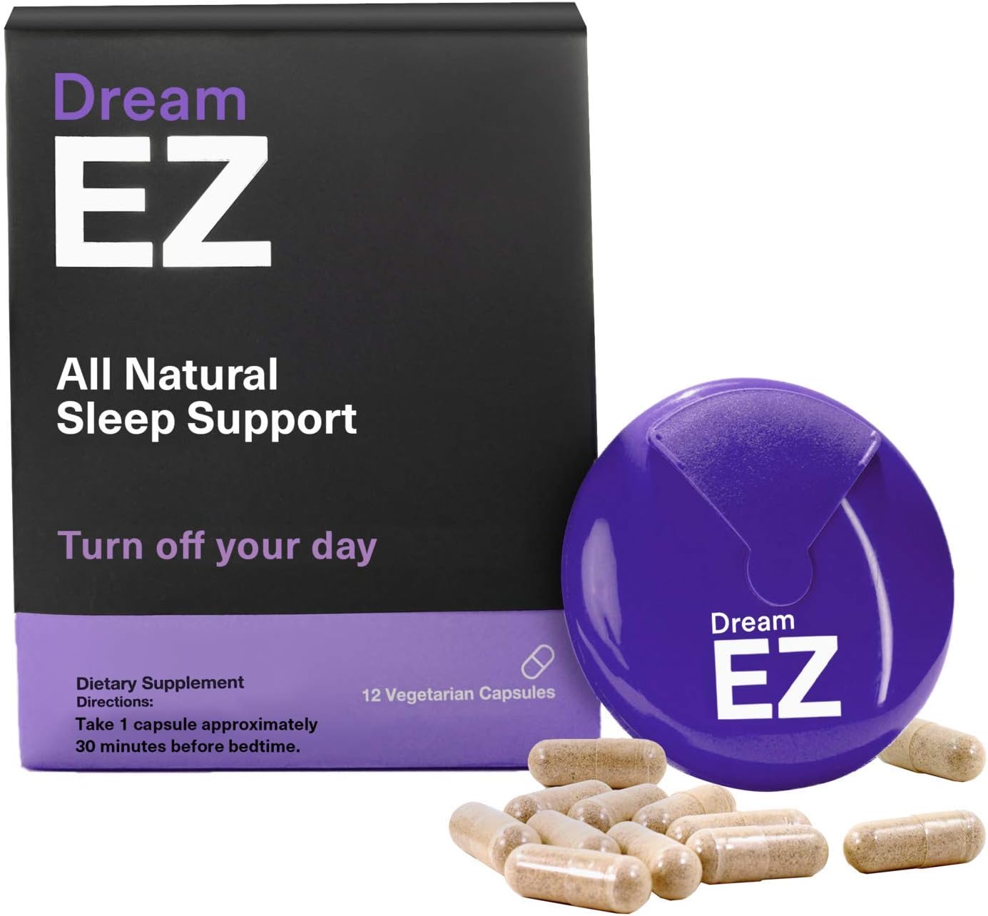 Dream EZ Natural Sleep Aid with 100% Valerian Root and Lemon Balm | Sleeping Pill | 10MG Melatonin | Non-Habit Forming | Chamomile & Magnesium (12)