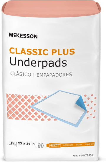 McKesson Classic Underpads, Incontinence Bed Pads, Light Absorbency, 23 in x 36 in, 10 Count