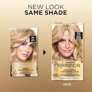 L'Oreal Paris Superior Preference Fade-Defying + Shine Permanent Hair Color, 9G Light Golden Blonde, Pack Of 1, Hair Dye